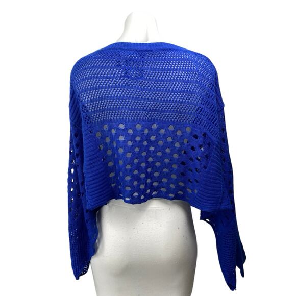 Yoki Women's Blue Crochet Open Knit Batwing Long Sleeve Cover Up Crop Top Size S - Picture 2 of 4